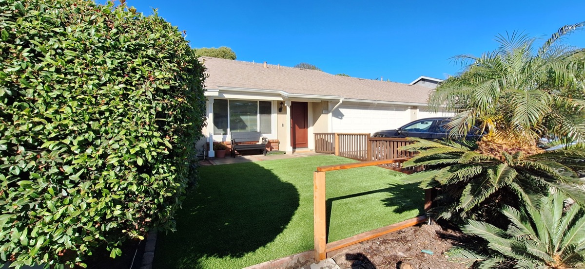 Front yard turf installation with blue sky in North County San Diego