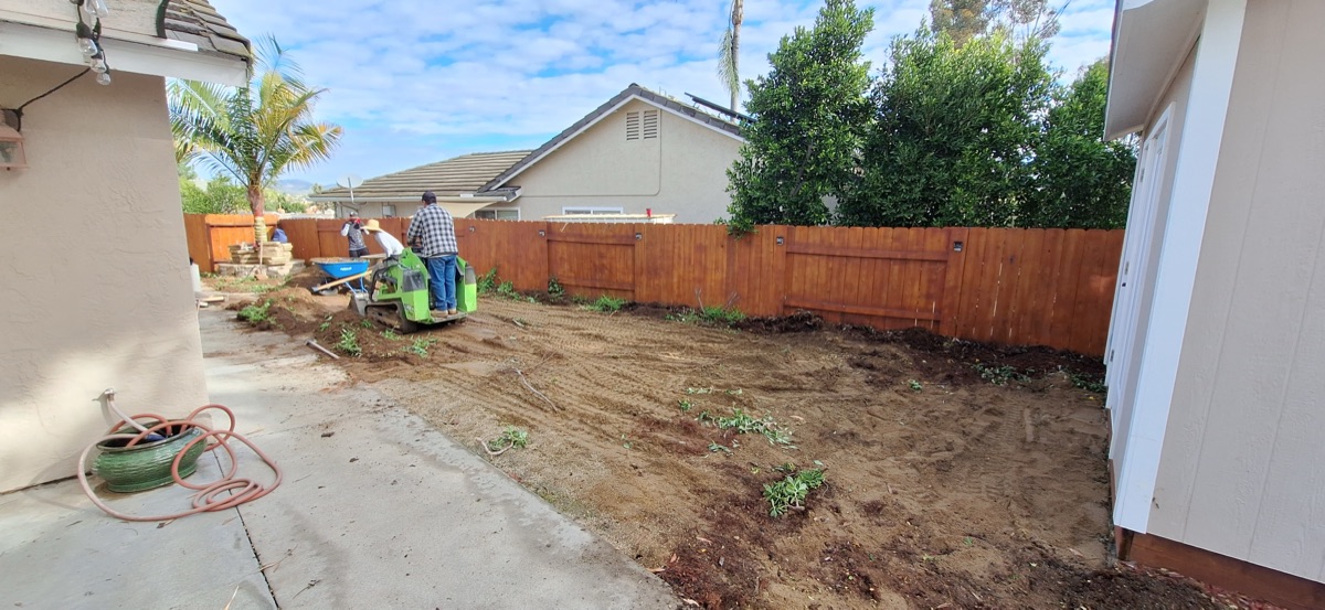 Tri-City Synthetic Turf team at work on a turf installation job site in Vista, CA